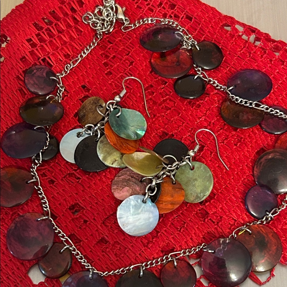 Multicolor Disc Necklace and Earring Set